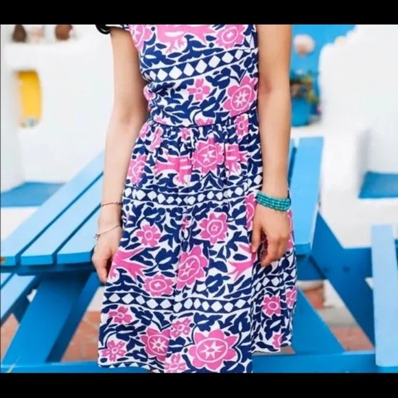 Maeve Anthropologie Peralta pink bird dress 10 EUC - Picture 2 of 6